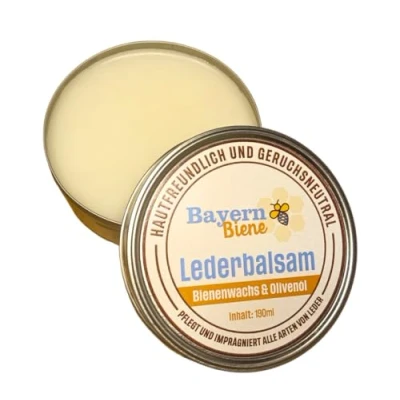 Abbildung von BayernBiene Bienenwachs Lederbalsam mit Olivenöl 190ml Hautfreundlich und Geruchsneutral Lederpflege für Lederschuhe, Gürtel, Sattel, Koffer, Möbel, Kleidung, Autobeschläge