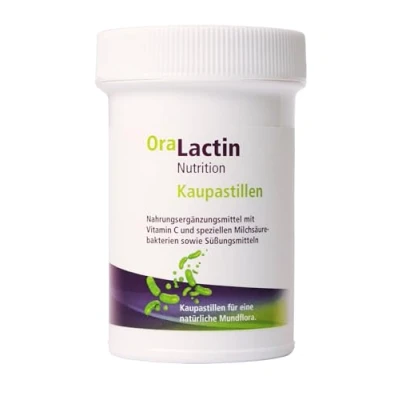 Abbildung von ApaCare OraLactin Kaupastillen Regeneration + Stabilisierung einer gesunden Mundflora Orales Probiotikum mit Vitamin C und Milchsäurebakterien Mundgeruch bekämpfen 30 Tabletten