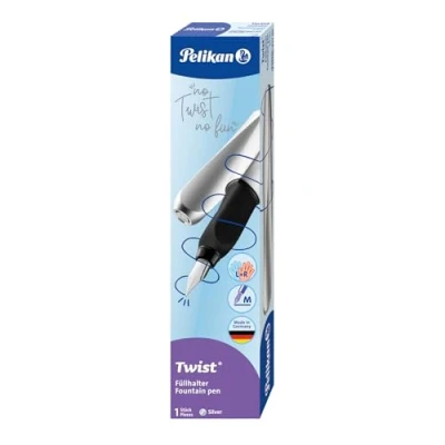 Abbildung von Pelikan 947101 Füller Twist in Faltschachtel, universell für Rechts und Linkshänder, Feder M, silber