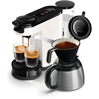 Abbildung von Philips Senseo Switch Pad und Filterkaffeemaschine, 2 in 1 Brühtechnologie, Liter Wasserbehälter, 7 Tassen einem Durchgang, Weiß (HD6592/04)
