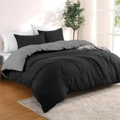 Abbildung von Dreamzie Bettwäsche Set 240x220 cm mit 2 Kissenbezügen 65x65 Weiß/Dunkelgrau 1 Bettbezug aus 100% Mikrofaser Zertifiziert ohne Chemikalien (Oeko TEX)