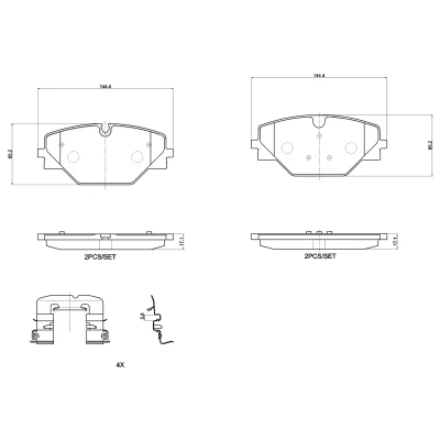 Abbildung von BREMBO P 44 032 Bremsbelagsatz exkl. Verschleißwarnkontakt mit Kolbenclip Zubehör LAND ROVER: Range Rover Sport