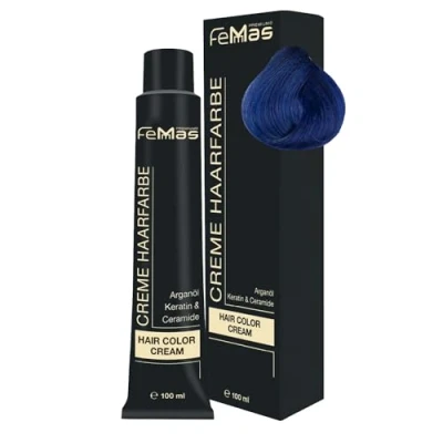 Abbildung von 🆄🅽🆂🅴🆁 𝗧𝗜𝗣𝗣: FemMas Haarfarbe Blau dauerhaft I Mit Arganöl, Keratin &amp; Ceramiden Als permanente blaue Haarfärbemittel oder Tönung für strahlende, langanhaltende Farbergebnisse, 100 ml
