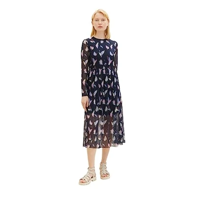 Abbildung von Tom Tailor Denim Damen Mesh Kleid mit Muster, 34261 Black Letter Print, XL