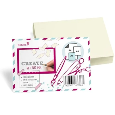 Abbildung von Netuno 50 Stück Bristol Karton Ecru DIN A6 105 x 148 mm 250g schwarze Karteikarten blanko Karten Set Tonkarton Bastelpapier bunt Bastelkarton dickes Kartonpapier farbig Fotokarton Zeichenkarton