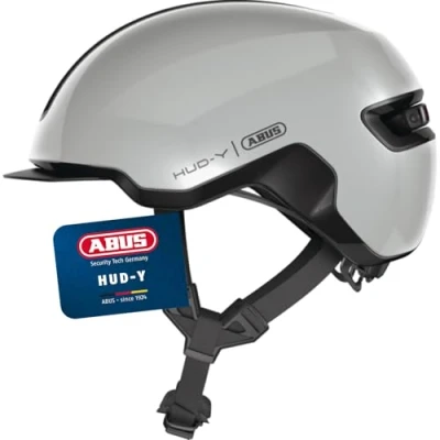 Abbildung von ABUS Urban Helm HUD Y mit magnetischem, aufladbarem LED Rücklicht &amp; Magnetverschluss cooler Fahrradhelm für den Alltag Damen und Herren Titan/Rot Matt, Größe L