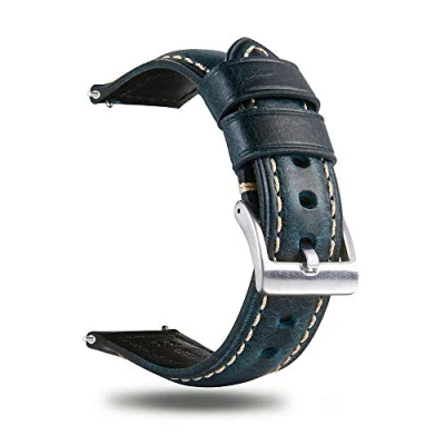 Abbildung von Berfine Quick Release Rindsleder Uhrenarmband 18mm, Vintage Retro Pull Up Leder Uhrenband, Ersatzarmband für Damen Herren Uhr und Smartwatch, Dunkelblau