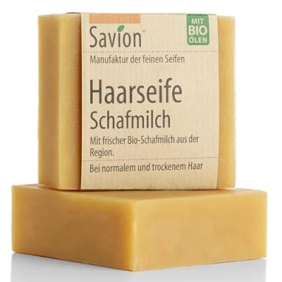 Abbildung von Savion Naturseife für Haare Schafmilch &amp; Bio Öle Trockene Kopfhaut, normales und trockenes Haar, Palmölfrei, BIO, 85g