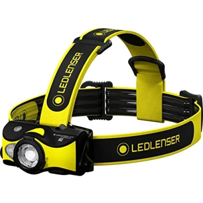 Abbildung von Ledlenser iH9R, robuste LED Stirnlampe für Handwerker, Elektriker, Industriearbeiter, Akku oder Batteriebetrieb möglich, 2 Energiemodi, zusätzliche Multicolor LED, inkl. Helmbefestigung