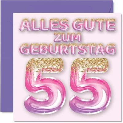 Abbildung von Stuff4 55. Geburtstagskarte für Frauen Rosa Lila Glitzerballons Alles Gute zum Geburtstagskarten 55 Jährige Frau Mama Oma Tante, 145mm Fünfundfünfzig Geburtstag Grußkarten