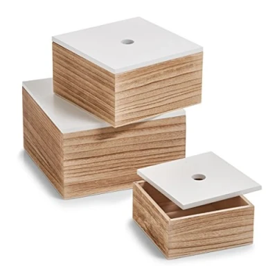Abbildung von Zeller Aufbewahrungsbox, 3er Set, ca. 16 x 8 cm; 20 11,2 24 14 cm, weiß/Natur, Holz