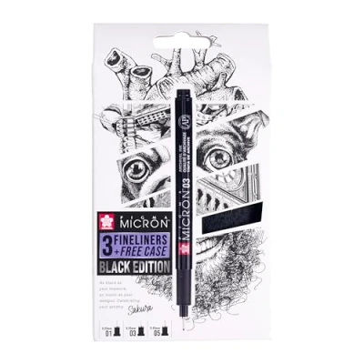 Abbildung von SAKURA Pigma Micron Fineliner 3er Set + Etui Wasserfeste schwarze Tinte, verschiedene Größen Stifte zum Schreiben, Zeichnen &amp; Journaling