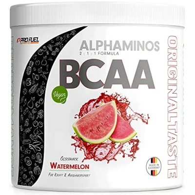 Abbildung von BCAA Pulver 300g Wassermelone, TESTSIEGER Alphaminos 2:1:1 Drink, unfassbar leckerer Geschmack, Essentielle Aminosäuren Leucin, Isoleucin &amp; Valin, 100% vegan Top Löslichkeit Laborgeprüft