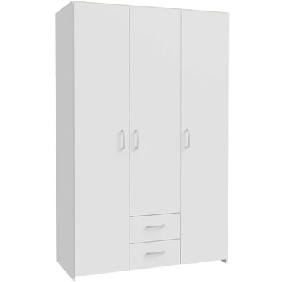 Abbildung von FORTE ECONOBOX Kleiderschrank 120, 3 türiger Drehtürenschrank mit 2 Schubladen, Holzwerkstoff, Weiß, 119,4 cm breit, 190,5 hoch, 54,4 tief