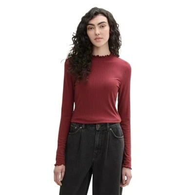 Abbildung von TOM Tailor Denim MIT Struktur Langarmshirt, Damen, Größe: Small, Deep wine red