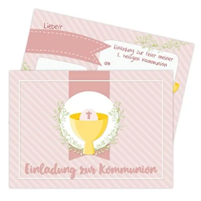 Abbildung von Papierdrachen 12 Einladungskarten zur Kommunion Motiv Streifen rosa Einladung Heiligen für Mädchen und Jungen DIN A6 Set 8