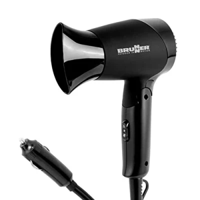 Abbildung von BRUNNER 7202818N Phon Reise Haartrockner, 12 V, faltbar, platzsparend, Monsun, Schwarz
