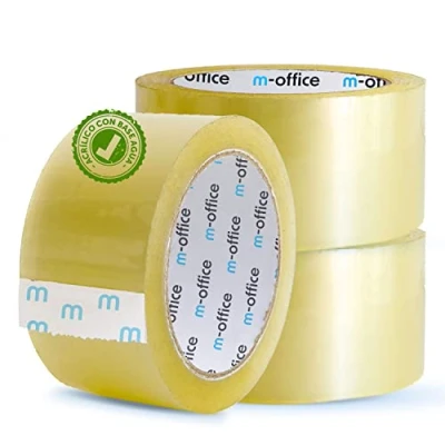 Abbildung von m office transparentes Klebeband, selbstklebend, für Verpackungen von Kartons, Versand, Umzüge und Basteln, sicheres robustes Papier (48 mm x 66 m, x3)
