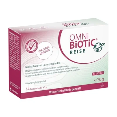 Abbildung von OMNi BiOTiC Reise 14 Portionen (70g) 10 Bakterienstämme 5 Mrd. Keime pro Tagesdosis Pulver Vegan Glutenfrei Lactosefrei Zur täglichen Anwendung