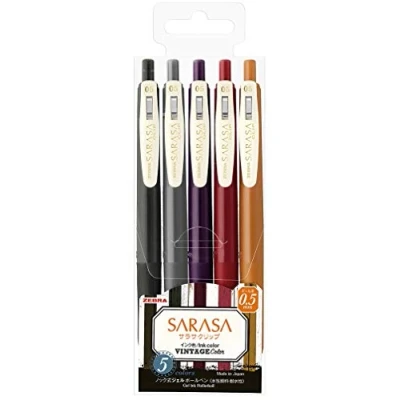 Abbildung von Zebra Sarasa JJ15 5C VI2 Gel Kugelschreiber, 0,5 mm, Gummigriff, Vintage Farben, 5 Farben