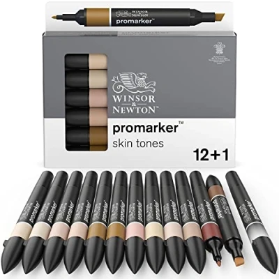 Abbildung von Winsor &amp; Newton 0290172 ProMarker Professioneller Layoutmarker 2 Spitzen, fein breit für Zeichnungen, Design Layouts Hautöne Set