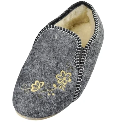 Abbildung von APREGGIO Warme Damen Winter Hausschuhe aus Filz Pantoffeln Wollfil Wolle Isoliert 100% Naturprodukt Geschlossen Handgefertigt Grau Größe 36 EU