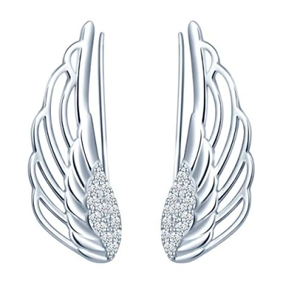 Abbildung von Yumilok Damen Ohrstecker Knorpel Schmuck Ohrklemme Ohrringe Ohrclip 925er Sterling silber Engelsflügel Flügel ear cuff für Mädchen