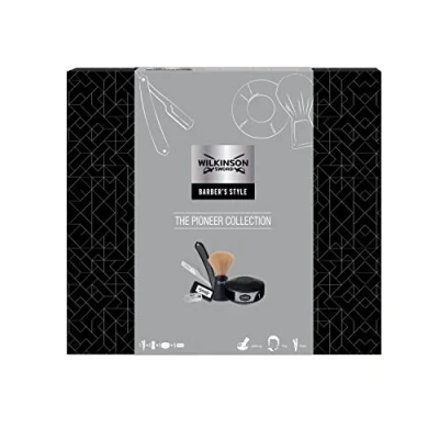 Abbildung von WILKINSON SWORD Barber&#039;s Style The Pioneer Collection (Rasiermesser, 5 x Doppeklingen. Rasierpinsel, Rasierseife)