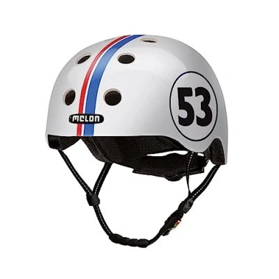 Abbildung von Melon Fahrradhelm »Beetle« für Damen, Herren und Kinder Leichter &amp; sicherer urbaner Cityhelm mit Magnetverschluss, individuell anpassbar in weiß Streifen Größe M L (5258cm)
