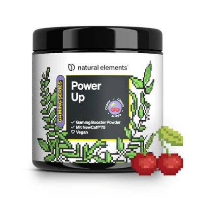 Abbildung von Power Up Cherry Gaming Booster, Energy Drink Pulver mit Koffein, NewCaff75, B Vitaminen, Vitamin C, L Tyrosin, Ginkgo und Grüntee Extrakt 40 Drinks vegan, hochdosiert, Stevia