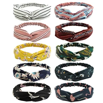 Abbildung von DRESHOW 10 Stück Damen Boho Stirnbänder Kopfband Haarband Elastische Weiche Stirnband Niedlich Haarschmuck