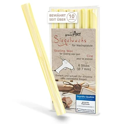 Abbildung von gravurART Siegelwachs flexibel für Wachspistole Stilvoll Briefe versiegeln mit dem 6er Pack Wachs Siegelstempel in Gelb 7 mm
