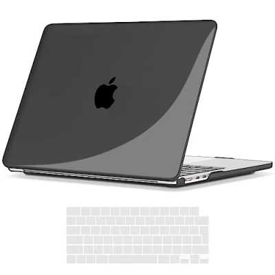 Abbildung von TECOOL Hülle für MacBook Air 15 Zoll M3 M2 2024 A3114 u. 2023 A2941, Ultradünne Hartschale Schutzhülle Case und EU QWERTZ Tastaturschutz, Kristall Schwarz