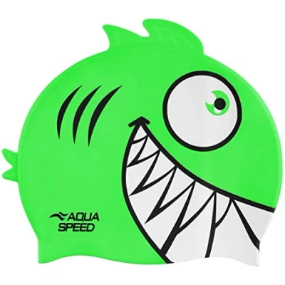 Abbildung von Aqua Speed Piranha Badekappe Kinder Lustige Schwimmkappe Bademütze Badehaube Schwimmmütze Sport Schwimmen Silikon, Farbe:Piranha 11