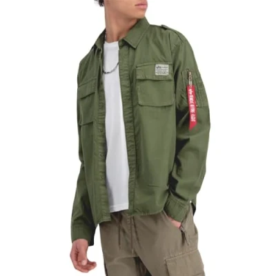 Abbildung von Alpha Industries Urban Military Shirt Hemd, Herren, Größe: Large, Dark olive