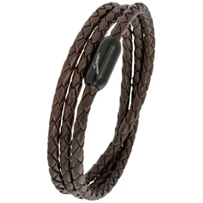 Abbildung von Simaru Lederarmband Herren Made in Germany, Wickelarmband aus Leder mit Edelstahl Magnetverschluss, Premium Armband (M L, Braun)