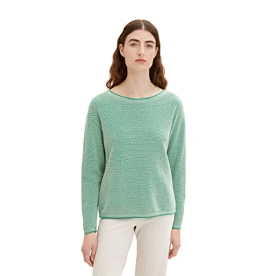 Abbildung von TOM TAILOR Damen Strickpullover aus Bio Baumwolle, 31311 Green Bubble Structure, XL
