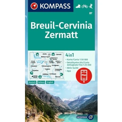 Abbildung von KOMPASS Wanderkarte 87 Breuil Cervinia, Zermatt 1:50.000: 4in1 mit Aktiv Guide und Detailkarten inklusive Karte zur offline Verwendung in der App. Fahrradfahren. Skitouren.