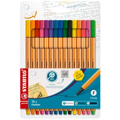 Abbildung von Fineliner STABILO point 88 15er Pack mit 15 verschiedenen Farben inkl. 5 Neonfarben