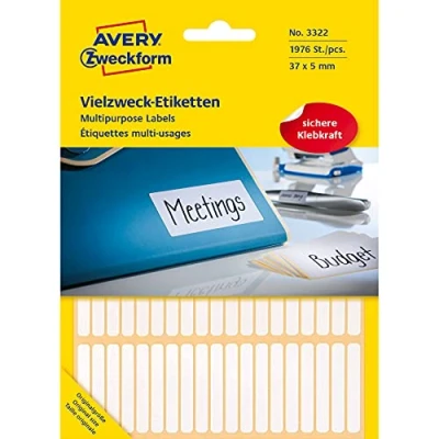 Abbildung von Avery Zweckform 3322 Haushaltsetiketten selbstklebend (37x5mm, 1.976 Aufkleber auf 26 Bogen, Vielzweck Etiketten für Haushalt, Schule und Büro zum Beschriften Kennzeichnen) blanko, weiß