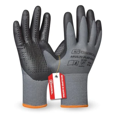 Abbildung von Gebol Multi Flex Eco Arbeitshandschuhe mit Noppen Nitrilhandschuhe Für einen sicheren Griff Herren Größe L (Gr 9) Grau 1 Paar