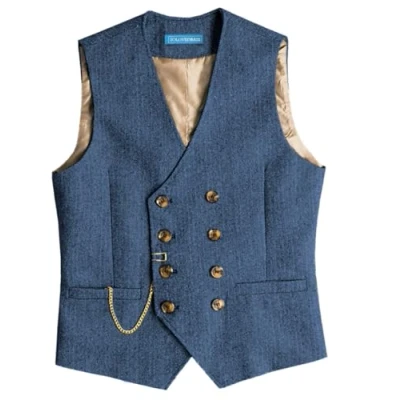 Abbildung von Solovedress Mens Vintage Wolle Anzugweste Regular Fit Weste Anzug für Hochzeit Groomsmen(Bright Blue,S)