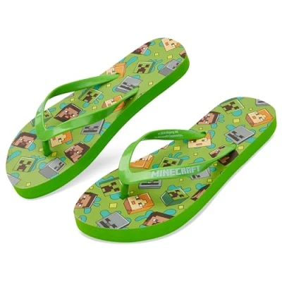 Abbildung von Minecraft Zehentrenner für Jungen, Schlappen Sandalen Kinder Geschenke Jungs (Grün Zehentrenner, 32 33 EU)