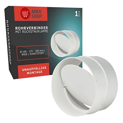 Abbildung von MKK Rohrverbinder Ø 100 mm mit Rückstauklappe Lüftungsrohr Rundrohr Verbinder Ab Zuluft Rohr Lüftung Kanal