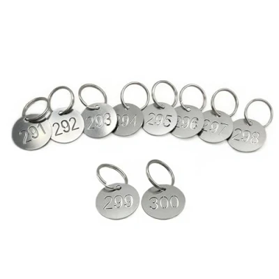 Abbildung von NanTun Nummernschilder 110, 25 mm, 304 Edelstahl, ausgehöhlt, nummeriert, Schlüsselanhänger mit Ringen, Zahlen ID Tags,