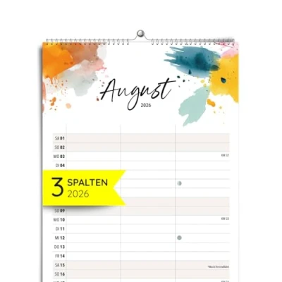 Abbildung von heaven+paper Wandkalender 2026 3 Spalten großes Format (21x42 cm) Paarplaner Künstlerisches Aquarell Design, Premium Qualitätspapier in Deutschland produziert Kunstkalender Monatskalender