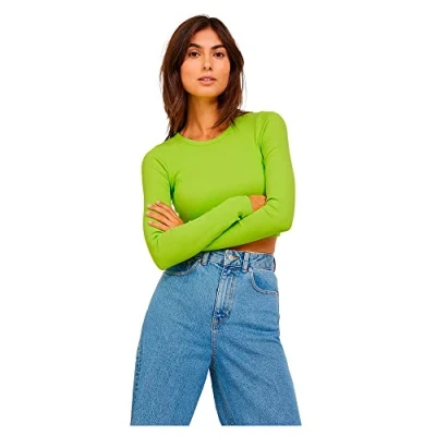 Abbildung von JACK &amp; JONES Damen Jjxx Jxfeline Ls Rib Tee Noos Langarmshirt, Lime Punch, S