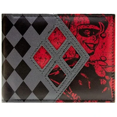 Abbildung von The Dark Knight Joker Harley Quinn Diamanten Geldbörse/Geldbeutel Bi Fold mit Ausweis &amp; Kartenhalter, Grau