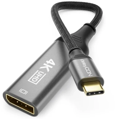Abbildung von deleyCON 10cm USB C auf DisplayPort Adapter Kabel Kurz 4K 60Hz (1080P 2K@165Hz 144Hz 120Hz 60Hz) HDR Thunderbolt 3/4 DP Konverter Kompatibel mit iPhone iPad MacBook Tablet Laptop Handy Monitor