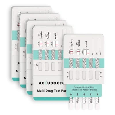Abbildung von 5 Tests Accudoctor Multi Drogentest Drogen im urin THC Cannabis Marihuana Kokain MET Benzodiazepine Amphetamin Schnelltest Urintest teststreifen one multidrogentest Drogenschnelltest drug test